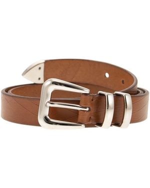 Brunello Cucinelli Leather Scratched Belt With Tip - Brown