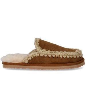 Mou Full Eskimo Stitch Cognac Slipper - Brown
