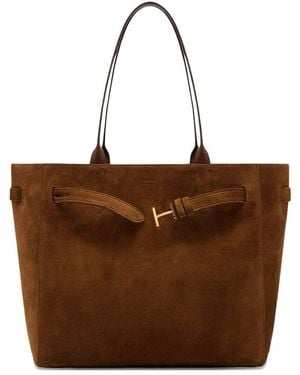 Tom Ford Suede Calf + Smooth Calf Medium Tote Bag Bags - Brown