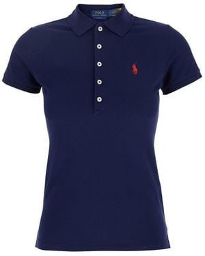 Polo Ralph Lauren 'julie' Blue Polo Shirt With Classic Collar And Pony Embroidery On The Front In Cotton Stretch Woman