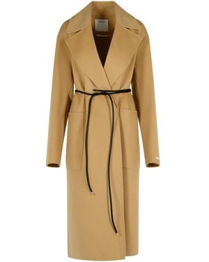 Sportmax Abate' Camel Virgin Wool Robe Coat - Natural