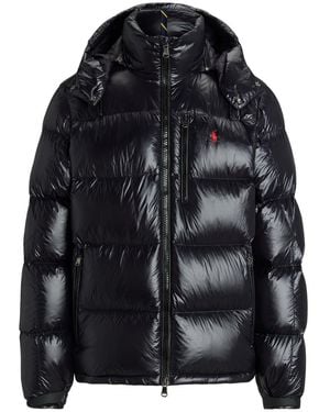 Polo Ralph Lauren Glossy Puffer Jacket With High Collar - Black