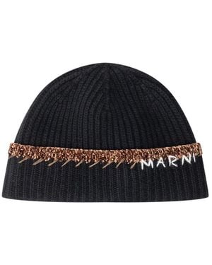Marni Wool Beanie Hat With Logo - Blue