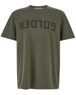 Golden Goose Crewneck T-Shirt With Logo On The Front And Logo Patch On The Front - Green
