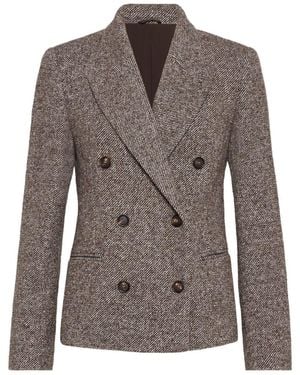 Brunello Cucinelli Melange Wool Jacket With Shiny Details - Brown