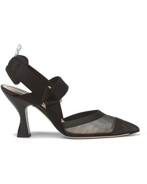 Fendi Hummingbird Leather And Mesh Slingbacks Shoes - Black