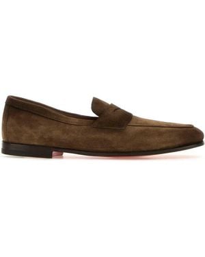 Santoni Suede Carlos Loafers - Brown