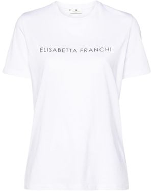Elisabetta Franchi Rhinestone Embellished Cotton T-Shirt - White