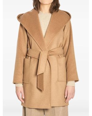 Max Mara "rialto" Belted Hoodie Classic Coat Clothing - Natural