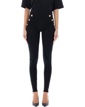 Balmain Elegant Fitted Knit Leggings With Golden Button Accents - Black