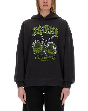 Ganni "Isoli Cherries" Sweatshirt - Gray