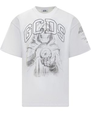 Gcds T-Shirt With Grim Reaper Print - White