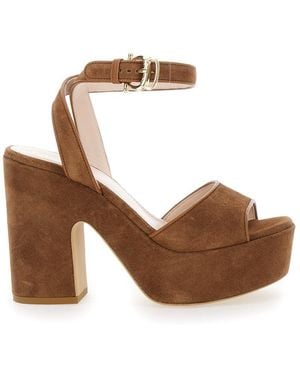 Pollini Sandals With Ankle Strap And Platform With Chunky Heel - Brown