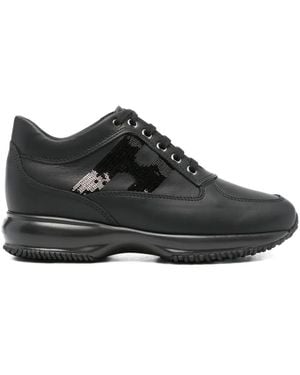Hogan Interactive Sequin-panel Leather Trainers Shoes - Black
