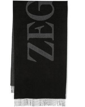 ZEGNA Logo-Jacquard-Motif Silk Scarf - Black