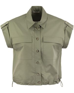 Peserico Light Cotton Satin 'Sail Hand' Shirt With Drawstring - Green
