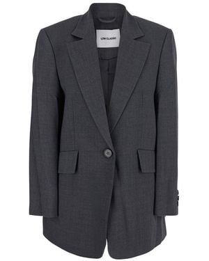 Low Classic Gray Oversize Single-breasted Jacket With Notched Revers In Wool Blend Woman - Black