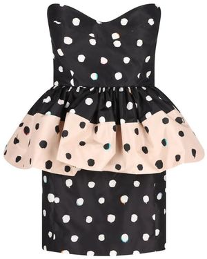 Fendi Moth Dots-Print Taffeta Bustier Dress - Black