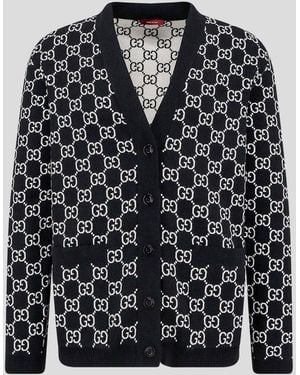 Gucci Gg Supreme Wool Cardigan - Black