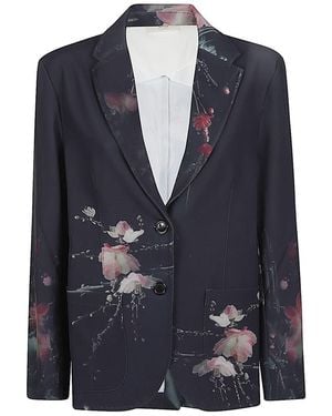 Sissiottostyle Printed Single-Breasted Blazer Jacket - Blue