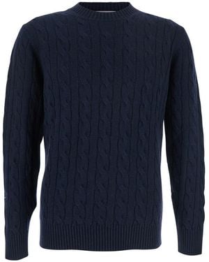 Kangra Cashmere Crew Neck Sweater With Braided Design - Blue