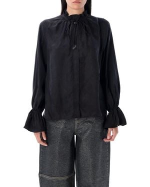 Ganni Fluid Cupro Tie Shirt - Black
