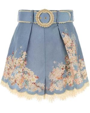 Zimmermann Printed Linen Cascadian Shorts - Blue