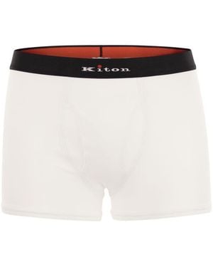 Kiton Stretch Cotton Boxer Shorts With Logo - White