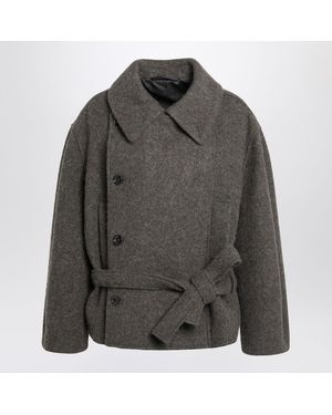 Lemaire Short Khaki Belted Coat - Grey