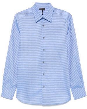 Emporio Armani Allover Logo Cotton Shirt - Blue