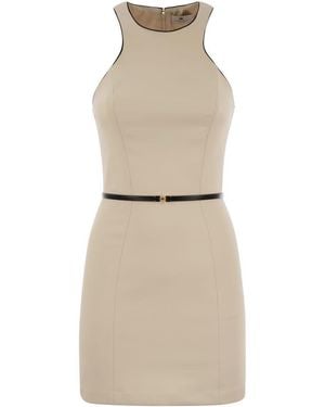 Elisabetta Franchi Crepe Dress With Contrasting Belt - Natural