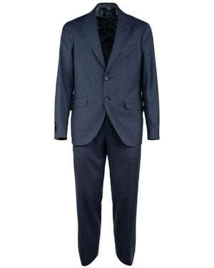 Etro Blue Pinstripe Wool Suit