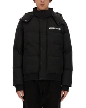 Moschino Cropped Down Jacket With Detachable Hood - Black