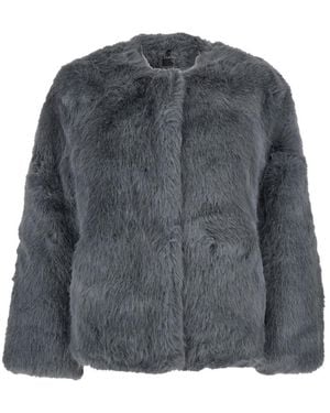 Plain Fake Fox Fur Jacket - Gray
