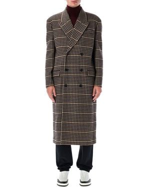Saint Laurent Checked Wool Long Coat - Multicolor