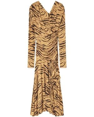 Ganni Long Dress With "Zebra" Print - Metallic