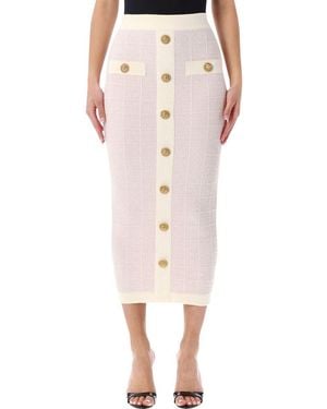 Balmain Long Buttoned Tweed Skirt - Pink
