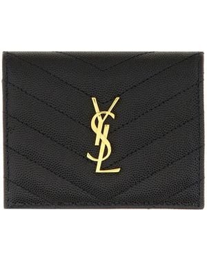 Saint Laurent Porta Carte Con Patta Cassandre Matelassé - Black