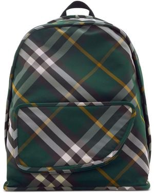 Burberry Check Motif Nylon Backpack - Green
