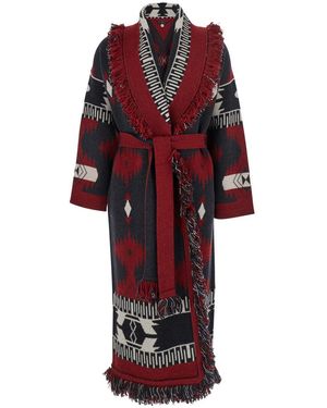 Alanui Cardigan With Shawl Collar And Belt - Red