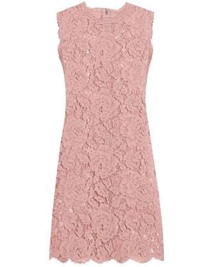 Dolce & Gabbana Sleeveless Floral Lace A-Line Dress With Dg Logo - Pink