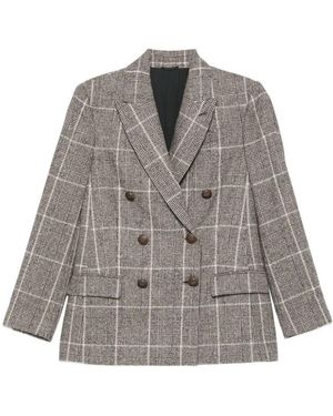 Brunello Cucinelli Alpaca And Wool Prince Of Wales Double-breasted Blazer With Monili Clothing - Grey