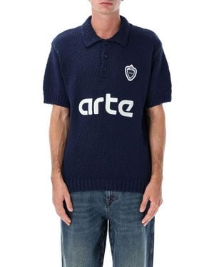 Arte' Football Knit Blue Cotton Polo Sweater With Embroidered Logo