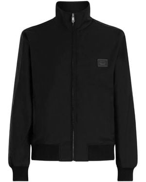 Dolce & Gabbana Logo-Patch Zip-Up Bomber Jacket - Black