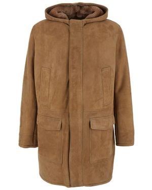 Arma 'Mias' Shearling Jacket With Hood And Front Zip Closure - Brown