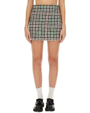 MSGM Classic Houndstooth Mini Skirt With Textured Finish - Green