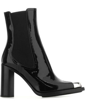 McQueen Leather Ankle Boots - Black