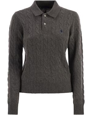 Polo Ralph Lauren Wool And Cashmere Polo Shirt With Cable Knit - Black