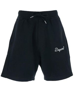 DSquared² Black Shorts With Drawstring Closure And Logo Lettering On The Front In Cotton Man - Blue