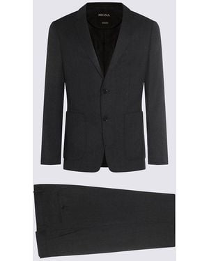 ZEGNA Dark Gray Cashmere Suits - Black